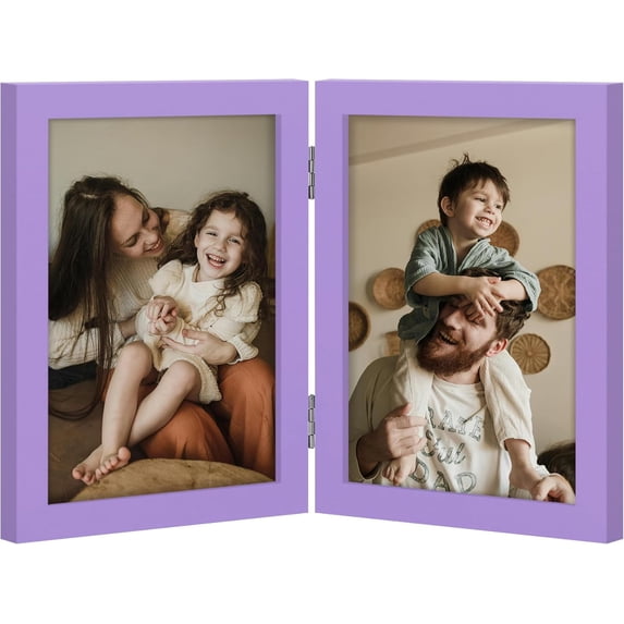 Double 5x7 Picture Frame Vertical, Engineered Wood Bifold Photo Frame ...