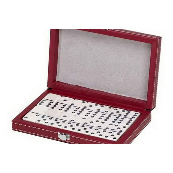 Double 6 Standard Domino Tiles Game in Leatherette Case, Red/Cream