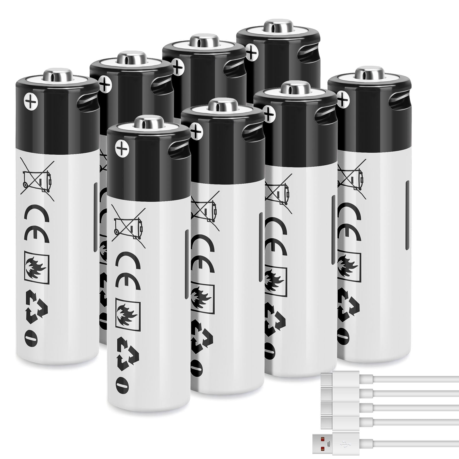 Rechargeable AA Batteries 8 Packs,1.5V 2400mWh USB AA Lithium Batteries 4 Packs for Solar Lights