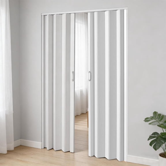 Double Accordion Door 60x80in, Interior PVC Folding Door for Closet and Doorway, Soundproof Bifold Door with Handle
