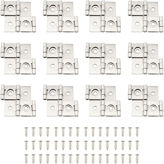 Double Acting Hinges 12PCS 47x47mm White Nickel Double Acting Folding Screen Hinge for Kicthen Wardrobe Cabinets Door, Folding Double Acting Screen Hinge