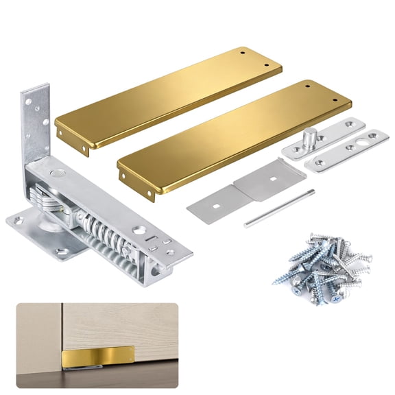 Double Action Spring Hinge, Includes Cover Plates, Stainless Steel Spring Pivot Hinge for Wood Door, Self-closing Door Hardware with Adjustable Telescoping Shaft, Gold