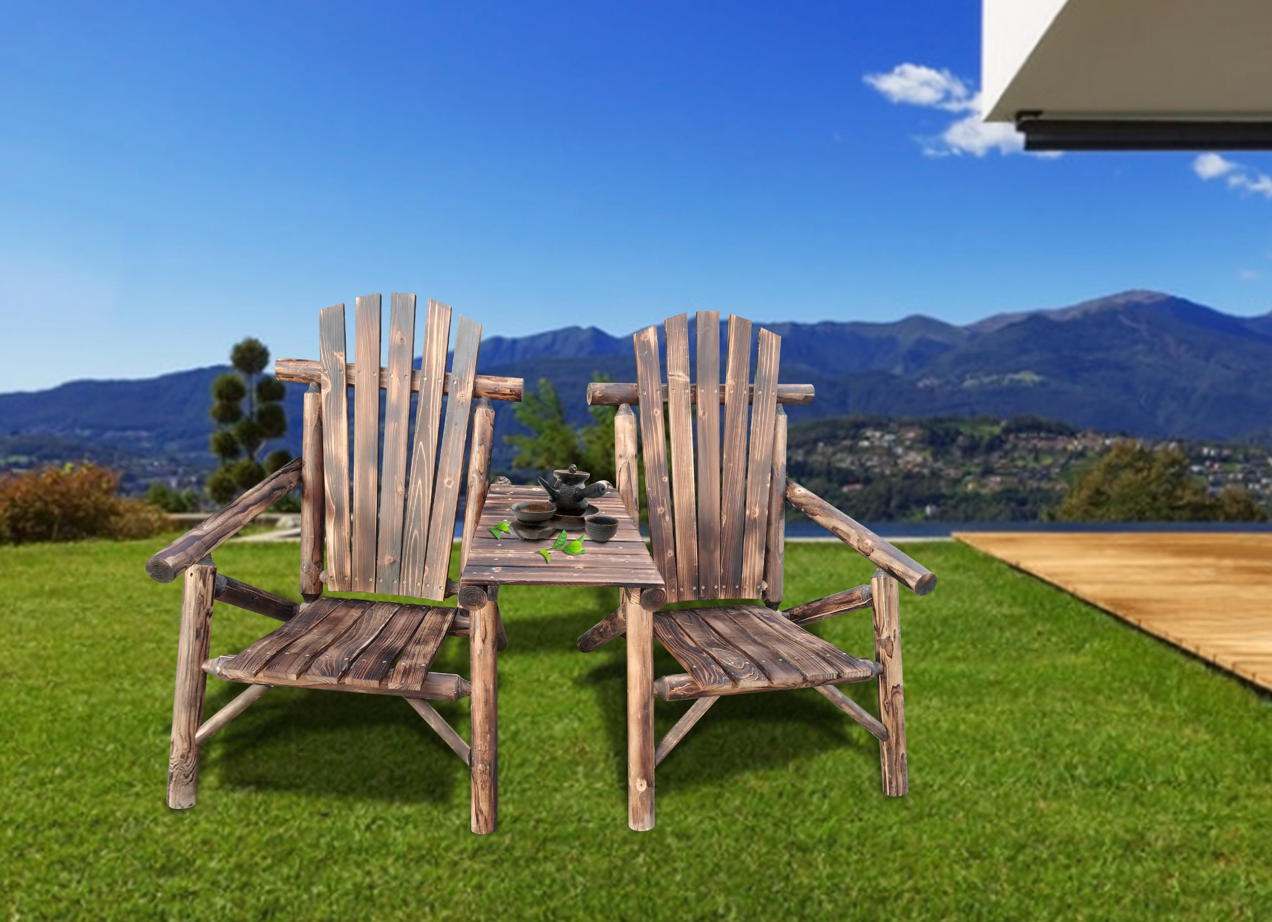 Double Adirondack Chair with traytable for Backyard, Garden and Porch