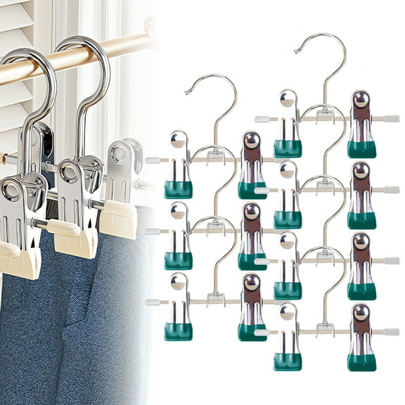 Double Adjustable Stainless Steel Clips Shoe Hangers, Travel Portable Hanger Clips Hanging, for Bags; Space Saving for Clothes Socks Boot, Set of 7