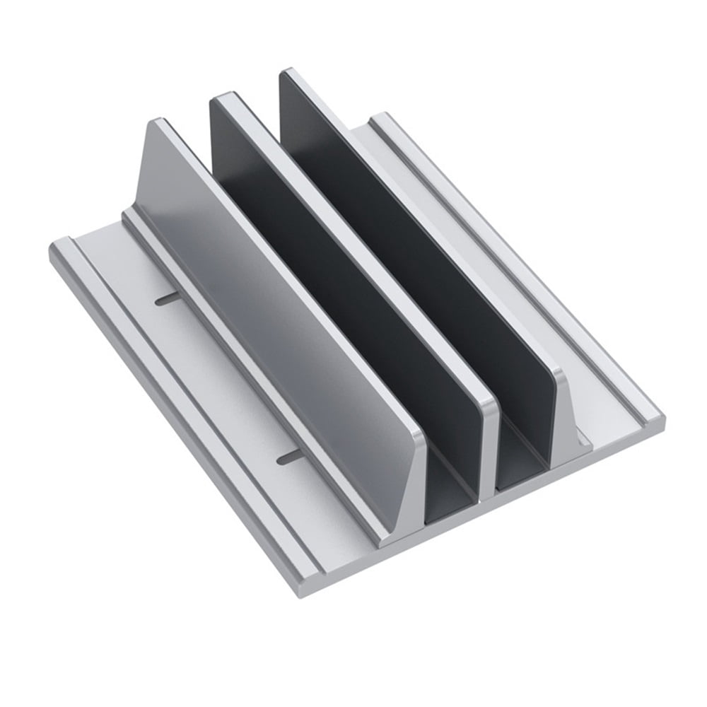 Double Adjustable Vertical Laptop Stand Newly Designed 2 Slots aluminum alloy Desktop Dual Holder（Silver）