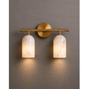 Double Alabaster Wall Sconce, 2 Light Brass Vanity Light, Natural Stone Bathroom Mirror Lamp, Modern Luxury Wall Lighting