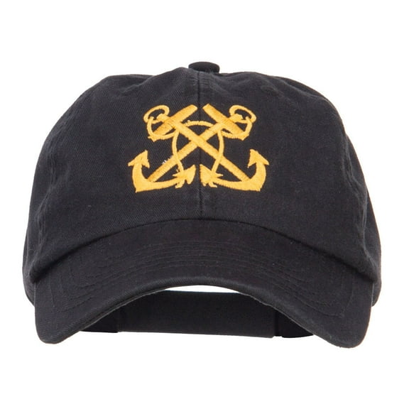 Double Anchor Embroidered Low Cap - Black OSFM