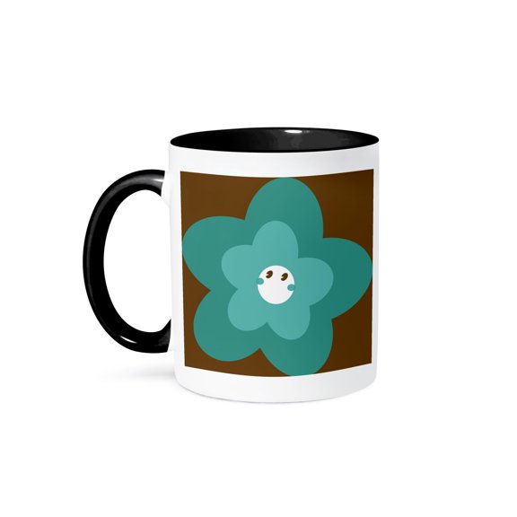 3dRose, Double Aqua Flower - Floral Art Print - Fun and Whimsical for Children, 11oz Two-Tone Black Mug