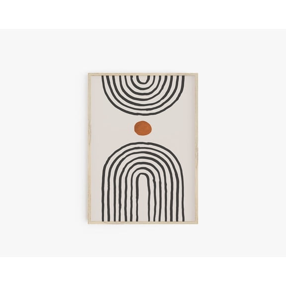 Double Arch Rainbow Art Mid Century Abstract Boho Black Beige Terracotta Decor, Unframed Paper Poster 8x10in