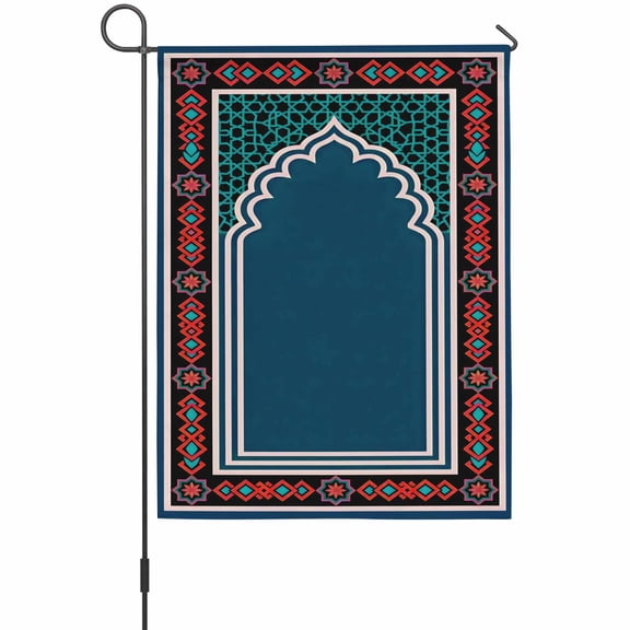 Double Arches Garden Flag 12 x 18 Inches, Ethnic Navy Blue Red Ornate Frame Weather Proof Outdoor Patio Flags Double Sided Small Garden Decoration for Yard Outside Home