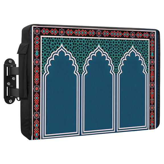 Double Arches Waterproof Outdoor TV Cover, Ethnic Navy Blue Red Ornate Frame Outside Weatherproof TV Enclosures for 80 to 85 Inch LCD Television Shield Flat Screen Protectors