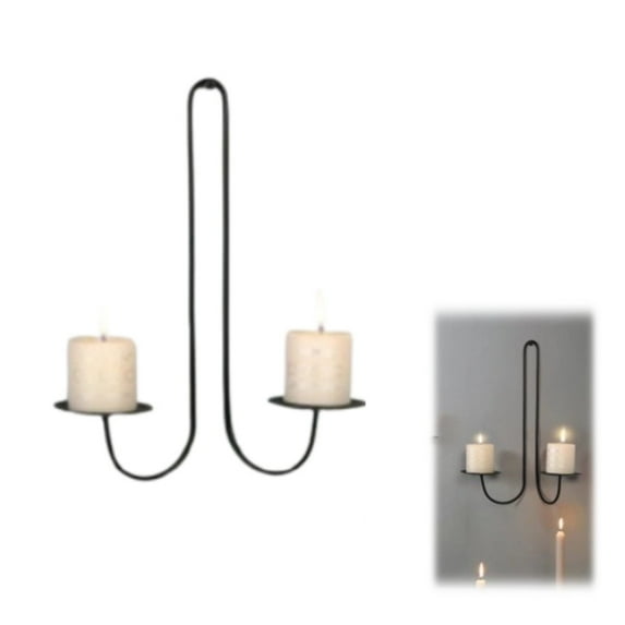 Double Arm Candle Sconces Wall Decor , Wrought Iron Wall Candle Holders, Black Candle Sconces for Living Room, Dining Room & Fireplace, Easy Installation, Perfect Housewarming Gift