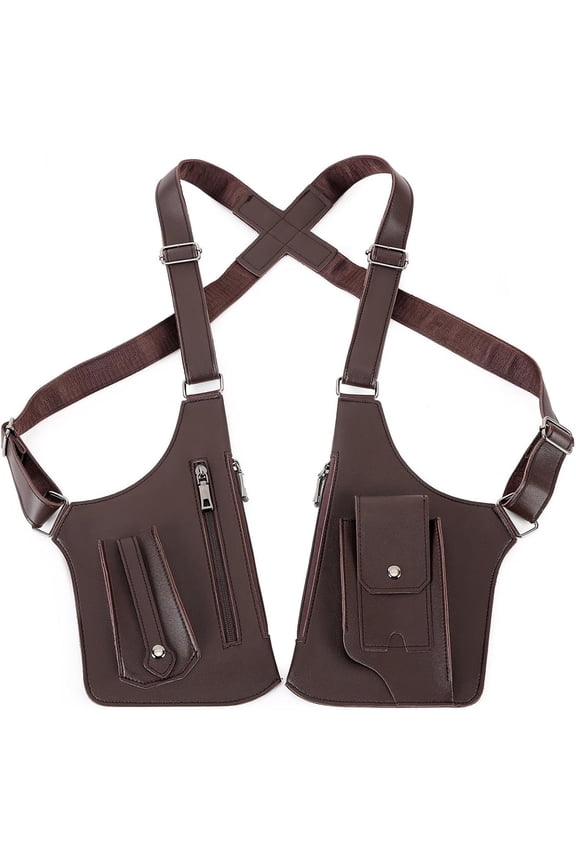 Double  Armpit Bag for Men, Leather  Bag - Anti- Underarm Wallet & Phone Pouch with Adjustable Strap,  Chest Bag for Travel & Outdoor (Brown)