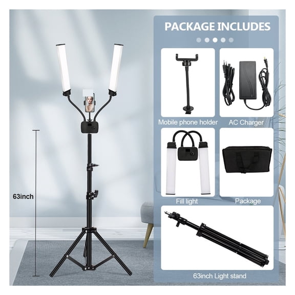 Double Arms LED Fill Light Photo Studio Long Strips LED Ring Lamp With Tripod LCD Screen 3200-5600K Photographic Selfie Lighting ,Easy to Use