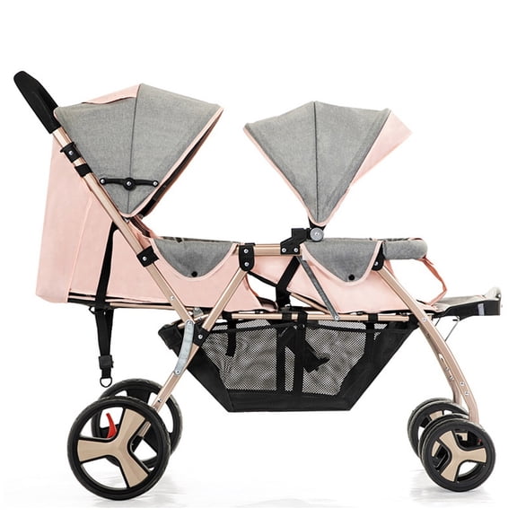 Double Baby Pram Stroller for Newborn, Adjustable High View Baby Pram for Toddler Strollers Sit Lie Detachable Infant Carriage Pushchair Folding Trolley Portable Strollers