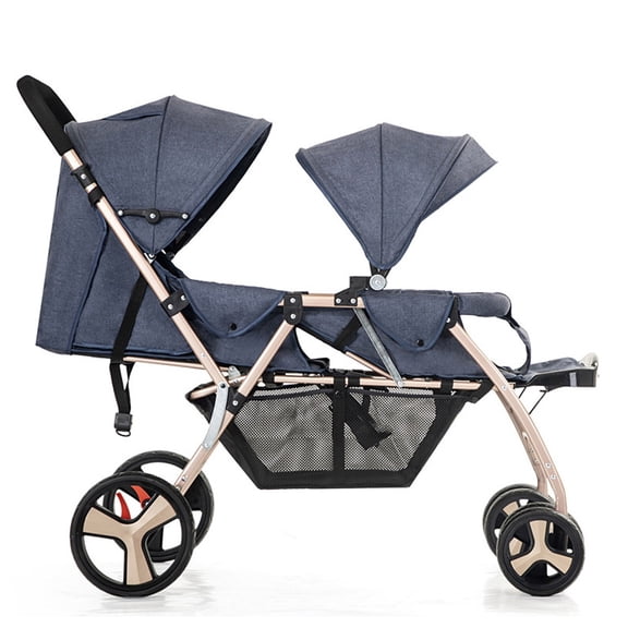 Double Baby Pram Stroller for Newborn, Adjustable High View Baby Pram for Toddler Strollers Sit Lie Detachable Infant Carriage Pushchair Folding Trolley Portable Strollers