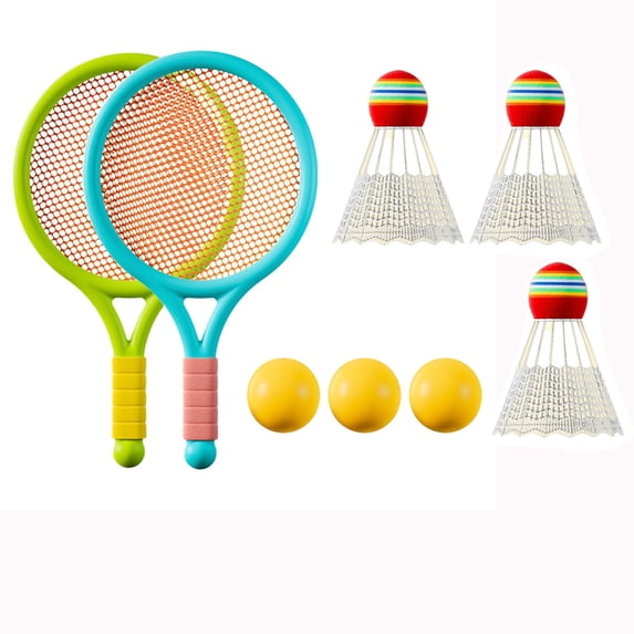 Double Badminton Racket Set Parent-Child Interactive Dual Sports Mode Toy for Indoor Outdoor Activities(3xBadminton ,3xBall)