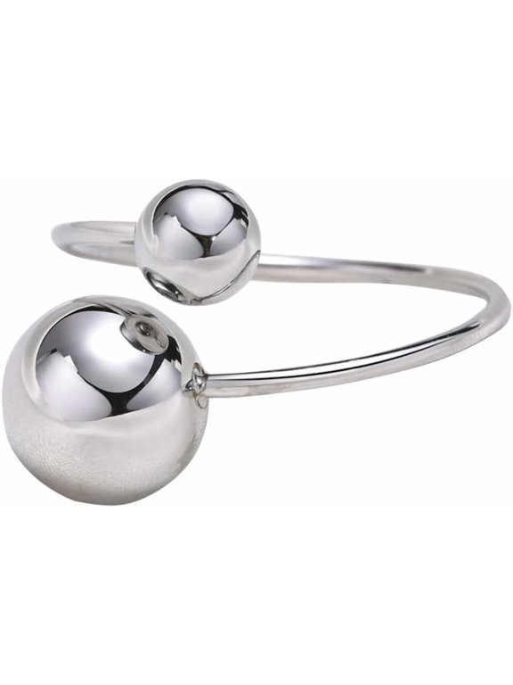Double Ball Statement Ring for Women Surgical Stainless Steel Fashion Adjustable Stacking 2 Round Balls Open Wrap Finger Rings Comfort Fit Minimalist Geometric Jewelry