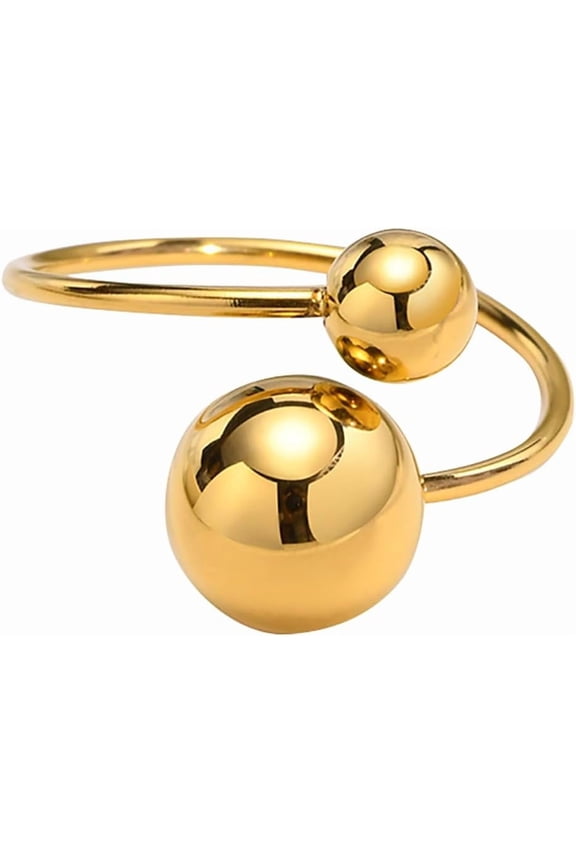 Double Ball Statement Ring for Women Surgical Stainless Steel Fashion Adjustable Stacking 2 Round Balls Open Wrap Finger Rings Comfort Fit Minimalist Geometric Jewelry