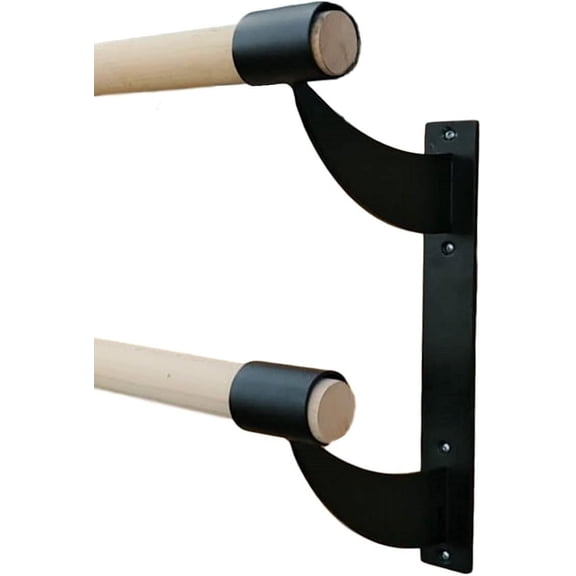 Double Ballet Brackets (Pair) Fixed Height Wall Mount Ballet Barre 2 Brackets Included for 1.5" to 1.67" Diameter for Wooden Ballet Barre Dowels (Black)