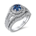 thumbnail image 1 of Double Band Flower Simulated Sapphire Cubic Zirconia Ring Sterling Silver 925, 1 of 3