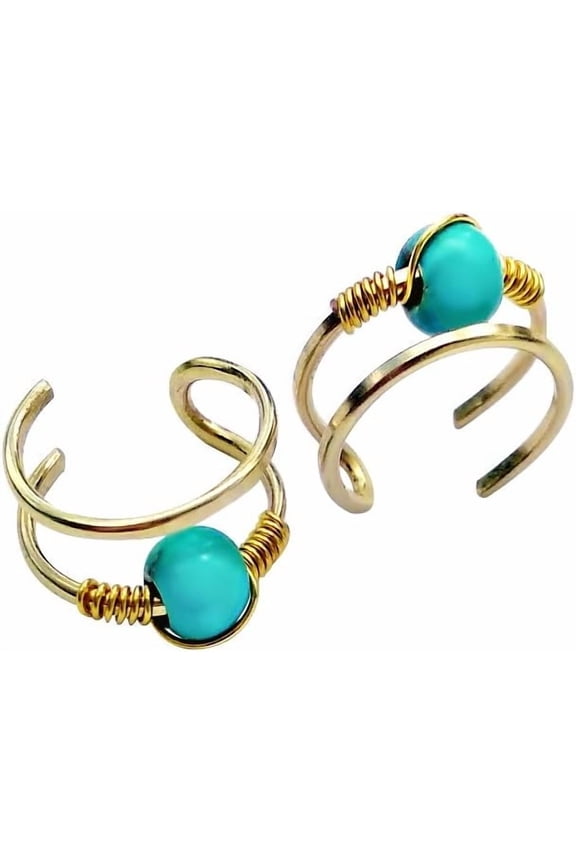 Double Band Helix Set of Two Ear cuff Gold Brass Turquoise Cuff Earring Ear Wrap Non Pierced Fake Conch Piercing Clip On[r723]