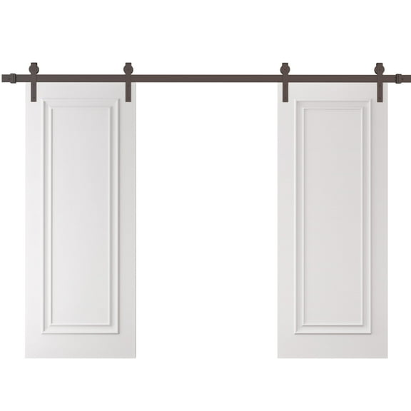 Double Barn Door 36 x 80 inches | CLASSIC 1189 White Enamel | 13FT Rail Track Set | Solid Panel Interior Doors