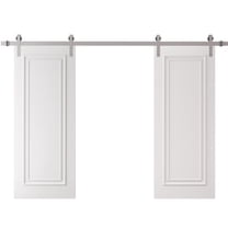 Double Barn Door 36 x 80 inches | CLASSIC 1189 White Enamel | 13FT Silver Rail Track Set | Solid Panel Interior Doors