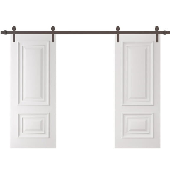 Double Barn Door 36 x 80 inches | CLASSIC 2289 White Enamel | 13FT Rail Track Set | Solid Panel Interior Doors
