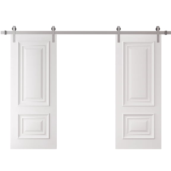 Double Barn Door 36 x 80 inches | CLASSIC 2289 White Enamel | 13FT Silver Rail Track Set | Solid Panel Interior Doors