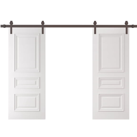 Double Barn Door 36 x 80 inches | CLASSIC 3389 White Enamel | 13FT Rail Track Set | Solid Panel Interior Doors