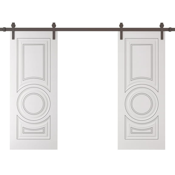 Double Barn Door 36 x 80 inches | CLASSIC 5589 White Enamel | 13FT Rail Track Set | Solid Panel Interior Doors