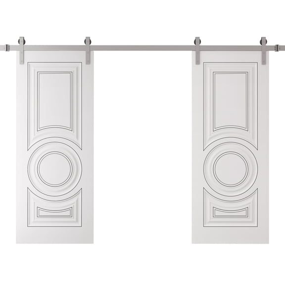 Double Barn Door 36 x 80 inches | CLASSIC 5589 White Enamel | 13FT Silver Rail Track Set | Solid Panel Interior Doors