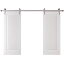 Double Barn Door 36 x 80 inches | CLASSIC 8889 White Enamel | 13FT Silver Rail Track Set | Solid Panel Interior Doors