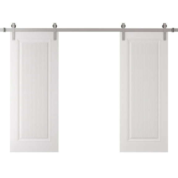 Double Barn Door 36 x 80 inches | CLASSIC 8889 White Enamel | 13FT Silver Rail Track Set | Solid Panel Interior Doors