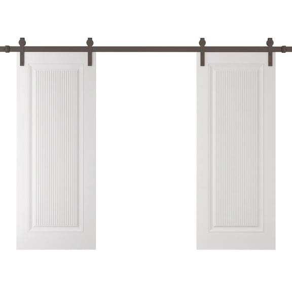 Double Barn Door 36 x 84 inches | CLASSIC 8889 White Enamel | 13FT Rail Track Set | Solid Panel Interior Doors