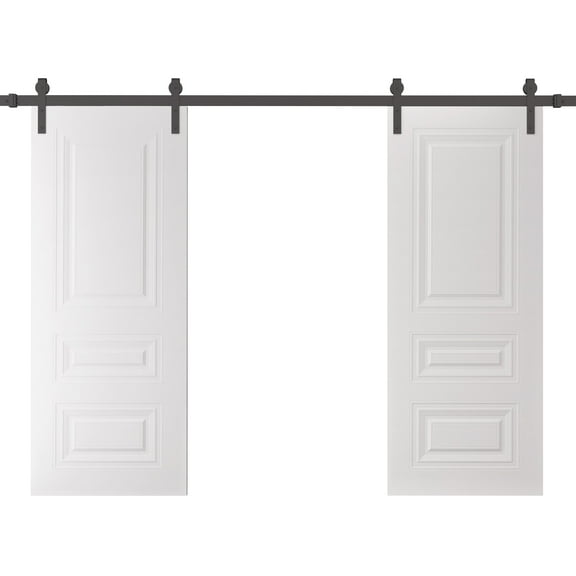 Double Barn Door 36 x 84 inches | SELECT 3329 White | 13FT Rail Track Set | Solid Panel Interior Doors