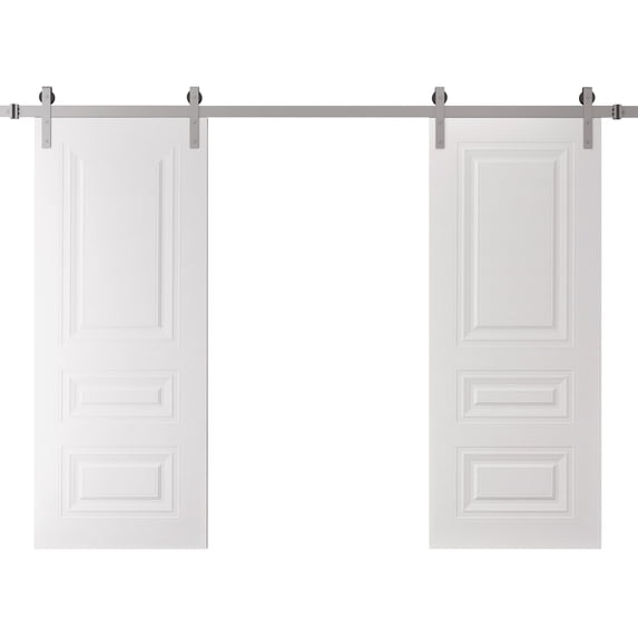 Double Barn Door 48 x 96 inches | SELECT 3329 White | 13FT Silver Rail Track Set | Solid Panel Interior Doors