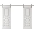 thumbnail image 1 of Double Barn Door 56 x 80 inches | CLASSIC 5589 White Enamel | 13FT Silver Rail Track Set | Solid Panel Interior Doors, 1 of 5