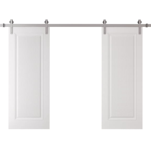 Double Barn Door 60 x 84 inches | CLASSIC 8889 White Enamel | 13FT Silver Rail Track Set | Solid Panel Interior Doors