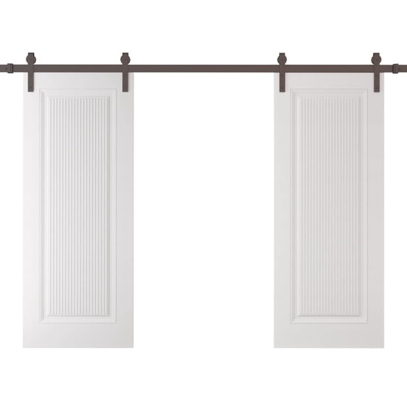 Double Barn Door 84 x 96 inches | CLASSIC 8889 White Enamel | 14FT Rail Track Set | Solid Panel Interior Doors