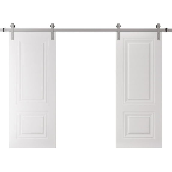 Double Barn Door 84 x 96 inches | SELECT 2779 White | 14FT Silver Rail Track Set | Solid Panel Interior Doors
