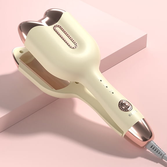 Double Barrel Curling Iron Ceramic Hair Waver, Fast Heating 3 Temperature Settings Beach Wave Curler with Tourmaline Ceramic Barrels Anti Frizz Styling Tool for Short Long Thick Thin Hair Travel Use