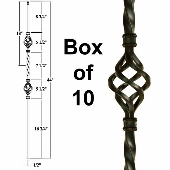 Double Basket Stair Iron Balusters (10-Pack) Hollow Metal Spindles (Satin Black)