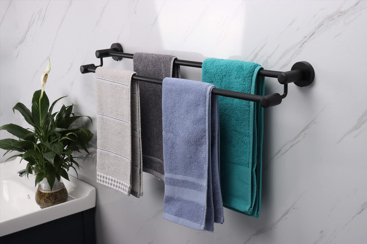 Thwarm 60cm Matte Black Towel Bar - SUS304 Stainless Steel Wall Mounted Towel Rack For Bathroom