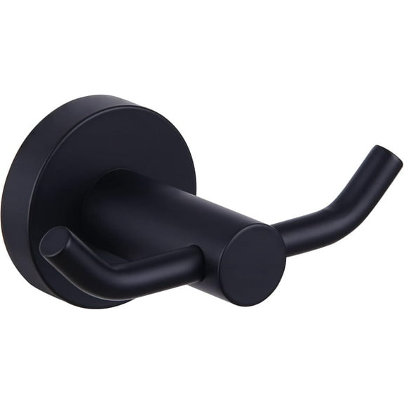 Double Bath Towel Hook, Premium Stainless Steel Coat Holder, Modern Bathroom Kitchen Storage Hanger Wall Mounted, Matte Black