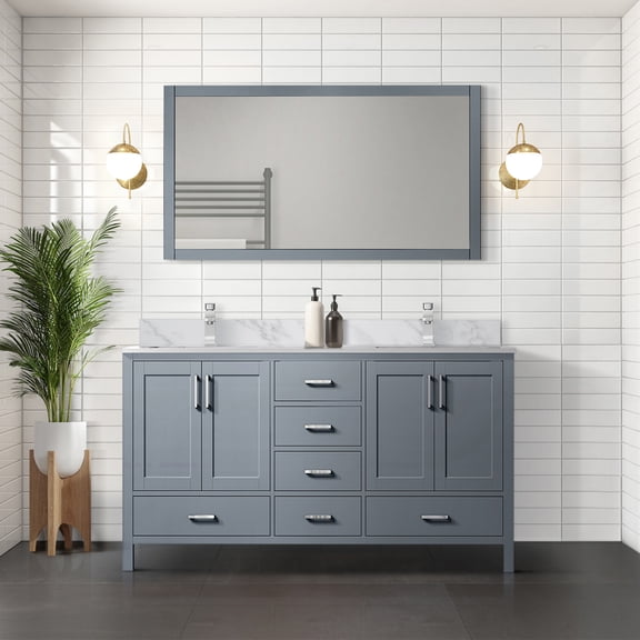 Double Bath Vanity, 72 inch W x 22 inch D, Dark Grey Solid Wood Frame with Carrara Marble Top, Soft Close 6 Drawers and 2 Cabinets, Scratch Resistant Countertop for Bathroom Use