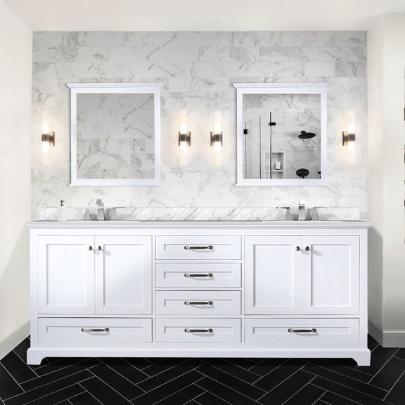 Double Bath Vanity, 80 in. W White with Marble Countertop / Soft Close and Storage Cabinets