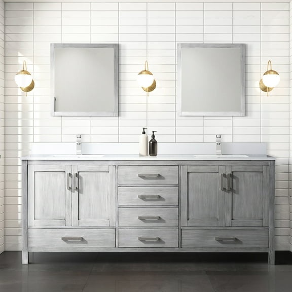 Double Bath Vanity 80x22, Distressed Grey - Marble Top, Faucet Soft Close, Scratch And Stain , Sufficient Storage Space 80 In. W With Top 22 D, Two Cabinets, Six Drawers, Abundant Provided