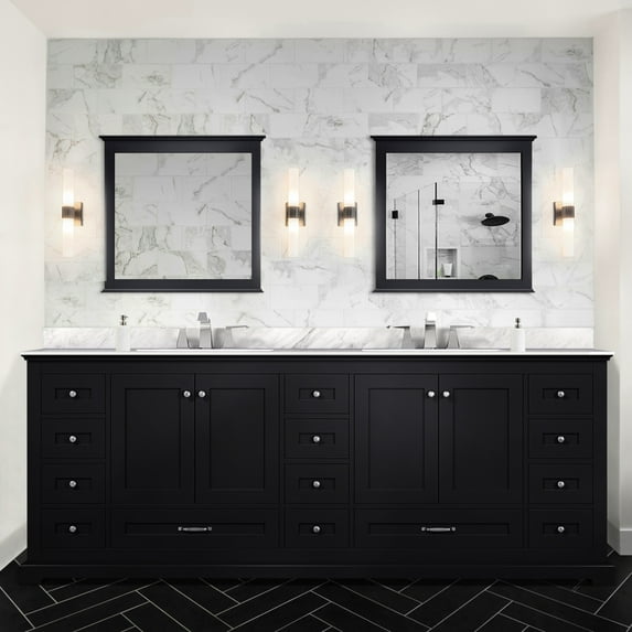 Double Bath Vanity 84 In. Width X 22 Depth - Marble Countertop, Solid Wood, 14 Drawers, 2 Cabinets, Soft Close, Scratch & Stain Resistance, 8 Faucet Spread Available 84" W 22" D Top, Wood Frame,